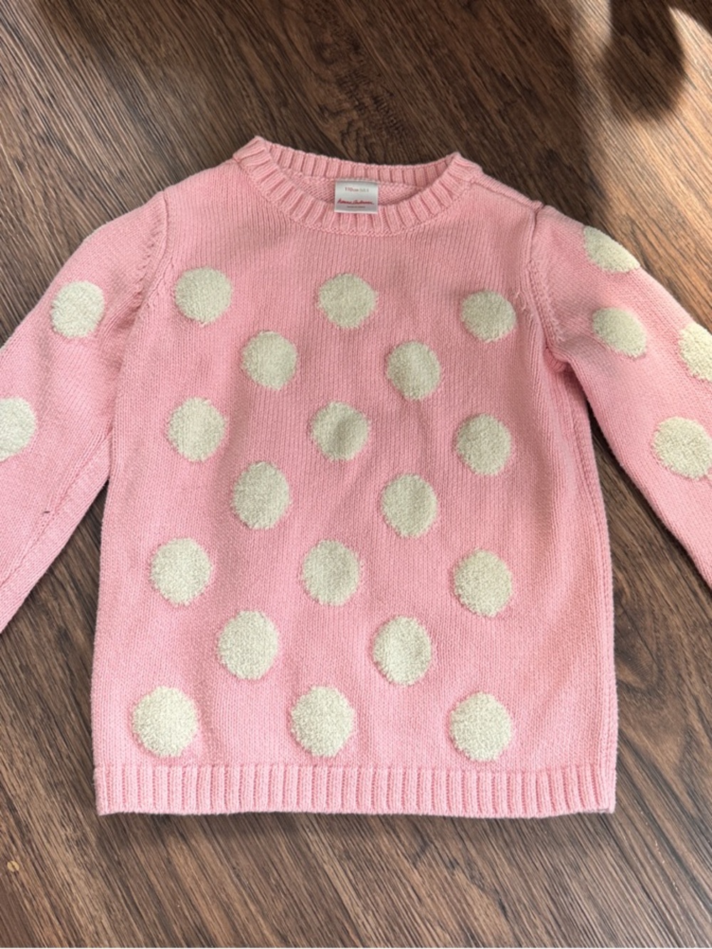 Hanna Andersson Pink Sweater with Cream Polka Dots